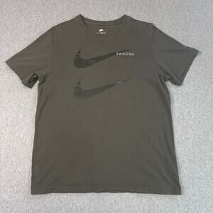 Nike Double Swoosh T-Shirt Men's L Green Crew Neck Shirt Short Sleeve Tee Cotton